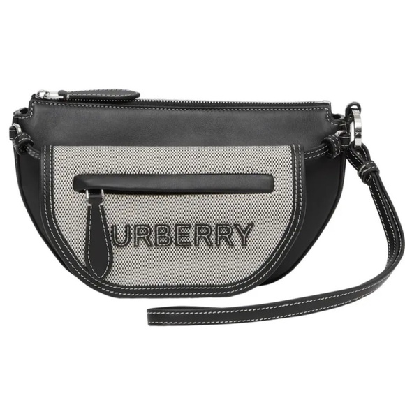 Burberry Mini Double Olympia Logo Appliqué Canvas & Black Leather Bag Dust Bag - Picture 1 of 16